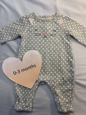 GAP - Grey and White Lined Polka Dot Footie Romper